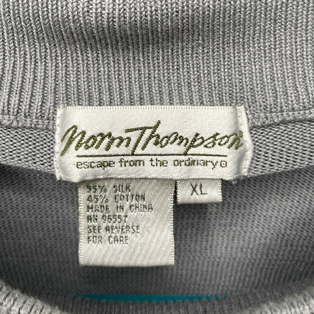 NORM THOMPSON Men’s Mock Neck Gray Silk Cotton Blend Sweater Size XL Lightweight - Picture 2 of 6